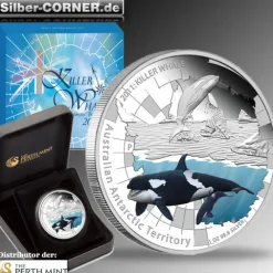 Antarctic Territory . Killer Whale - 1 Oz Silber Proof 2011 +Box +COA*