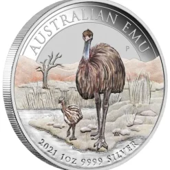 Australien Emu 1 Unze Silber farbig 2021 +Box+COA*