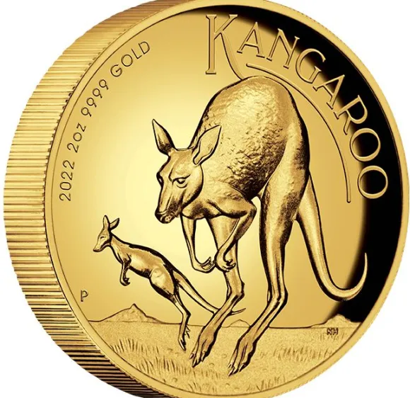 Australien Känguru 2 Unzen Goldmünze High Relief 2022