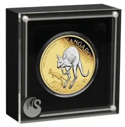 Australien Känguru 2 Unzen Silber Reverse Gilded + Box + COA (Umverpackung beschädigt !! )*