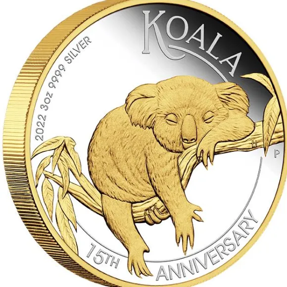 Australien Koala 3 Oz Silber vergoldet 15th Anniversary 2022 +Box +COA*