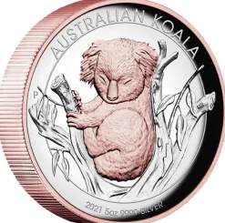 Australien Koala 5 Unzen High Reilef gilded 2021 +Box +COA*