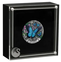 Butterfly 2 Oz Silber Antik-Finish coloriert 2026 + Box + Zertifikat