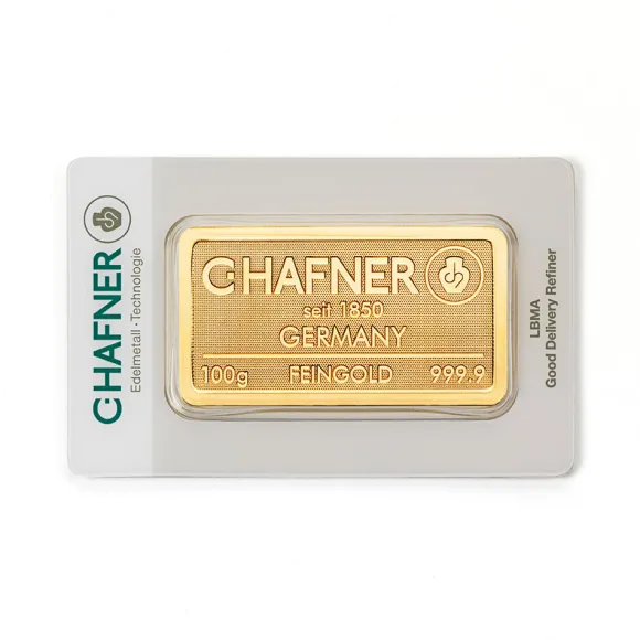 C. Hafner 100 Gramm Goldbarren geprägt
