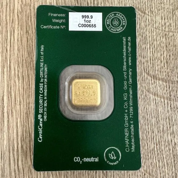 C. Hafner 1 Unze Goldbarren CO2 neutral im Blister