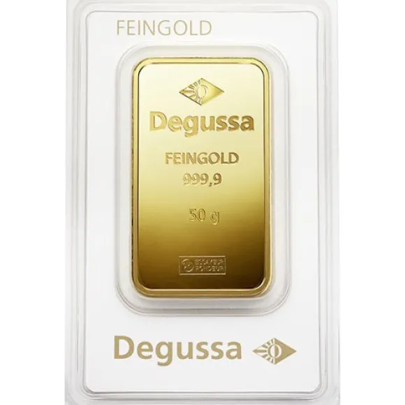 Degussa 50 Gramm Goldbarren geprägt