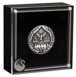 End of WW2 75th Anniversary 2 Oz Silber Antik +Box +COA*