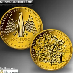 100 Euro - Oberes Mittelrheintal - Goldmünze 2015 +Box +COA