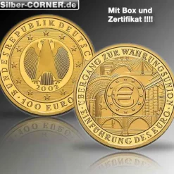 100 Euro - Währungsunion - Goldmünze 2002 +Box +COA