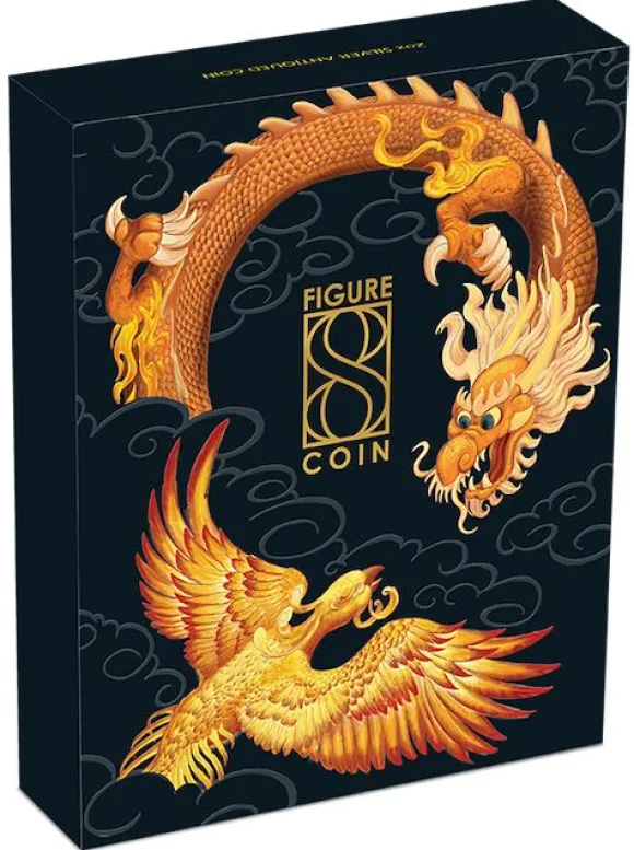 Figure Eight - Drache / Phönix - 2 Unzen Silber Antik Finish 2020 +Box +COA*