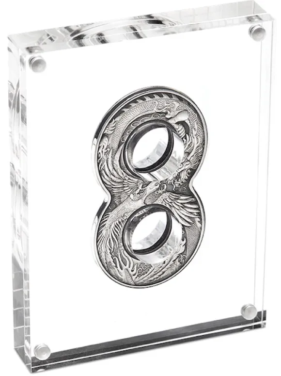 Figure Eight - Drache / Phönix - 2 Unzen Silber Antik Finish 2020 +Box +COA*