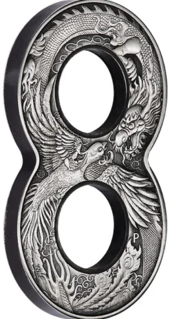 Figure Eight - Drache / Phönix - 2 Unzen Silber Antik Finish 2020 +Box +COA*