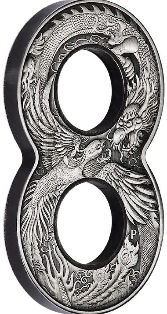 Figure Eight - Drache / Phönix - 2 Unzen Silber Antik Finish 2020 +Box +COA*