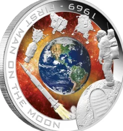 First Man on the Moon - 1 Unze Silber 2009 Proof +Box+COA*
