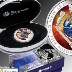 First Man on the Moon - 1 Unze Silber 2009 Proof +Box+COA*