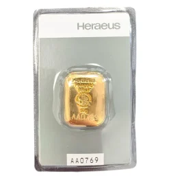 50 Gramm Heraeus gegossen Goldbarren
