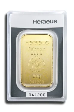 50 Gramm Heraeus Goldbarren