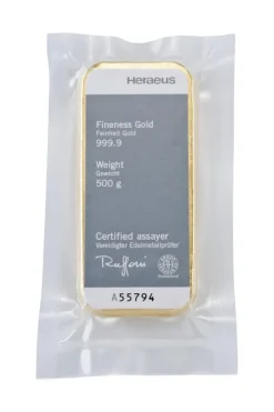 500 Gramm Heraeus Goldbarren gegossen