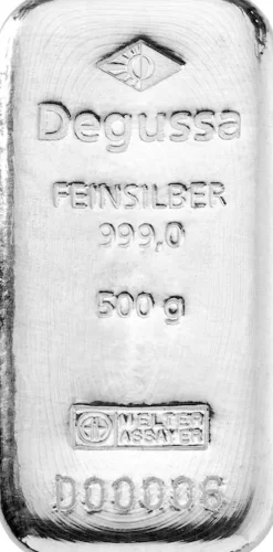 500 Gramm Silberbarren Degussa (regelbesteuert)
