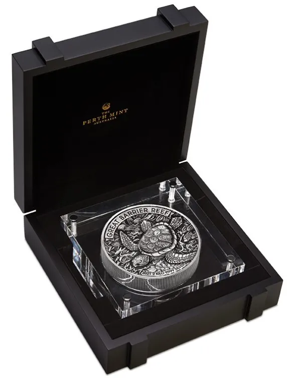 Great Barrier Reef 2 KG Silber Antik Finish 2021 +Box +COA*