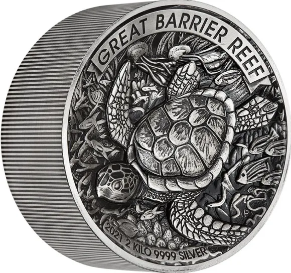 Great Barrier Reef 2 KG Silber Antik Finish 2021 +Box +COA*