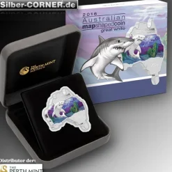 Great White Shark 1 Oz Silber Map Shaped Coin*