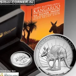 High Relief Kangaroo 2011 1 Oz Silber Proof*