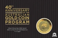 Hobart ANDA Money Expo Special 40 Jahre Australien Nugget 1 Oz Silber 2026 vergoldet Proof*