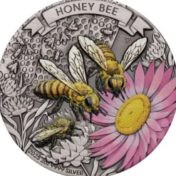 Honey Bee - 2 Oz Silber Antik Finish 2025 +Box +COA