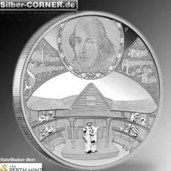 II.Wahl Karton eingerissen 450th Anniversary of Wiliam Shakespeare 5 Oz Silber Proof Coin *