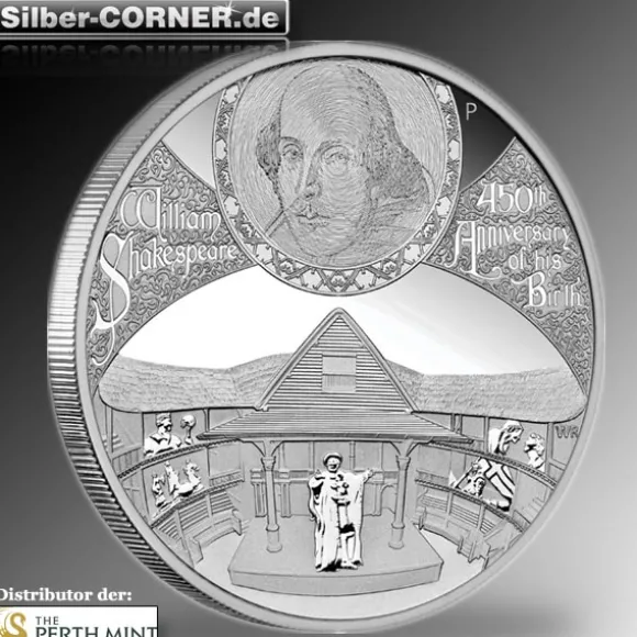 II.Wahl Karton eingerissen 450th Anniversary of Wiliam Shakespeare 5 Oz Silber Proof Coin *