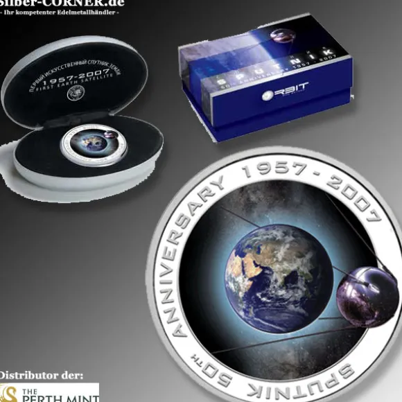 50 Jahre Sputnik 1 Unze Silber Proof 2007 +Box +COA*