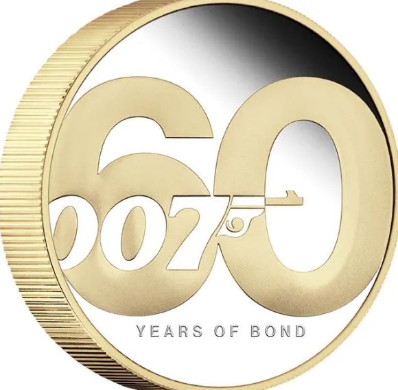 James Bond - 60 Years of Bond - 2 Oz Silber PP vergoldet + Box +COA*
