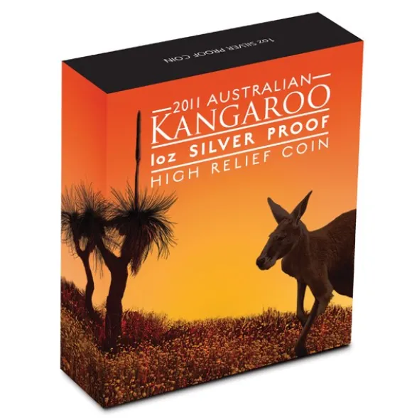 Känguru 1 Oz Silber High Relief 2011 +Box +COA*