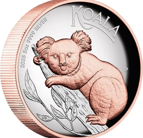 Koala 5 Oz Silber High Relief- gilded - 2025 +Box +COA