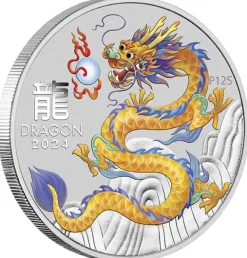 Lunar 3 - Drache - Ten-Coin Set 1/2 Oz Silber farbig / vergoldet 2024 + Box + Zertifikat*