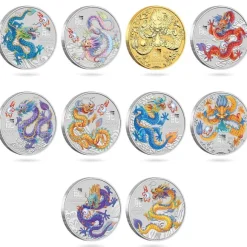 Lunar 3 - Drache - Ten-Coin Set 1/2 Oz Silber farbig / vergoldet 2024 + Box + Zertifikat*