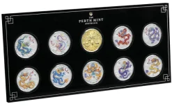 Lunar 3 - Drache - Ten-Coin Set 1/2 Oz Silber farbig / vergoldet 2024 + Box + Zertifikat*