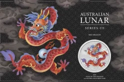 Lunar 3 - Drache - 1 Unze - Red Dragon - coloriert 2024 im Blister*