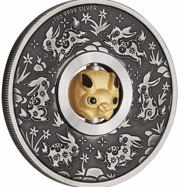 Lunar 3 - Hase - Rotating 1 Unze Silber Antik + Box +COE 2023