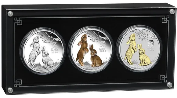 Lunar 3 - Hase - Trio 3 x 1 Oz Silber 2023 + Box + COA*