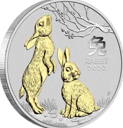 Lunar 3 - Hase - 1 Unze Silber gilded / vergoldet 2023 +Box +COA*