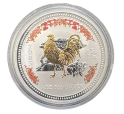 Lunar I - Hahn - 1 Oz Silber gilded farbig 2005*