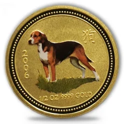 Lunar I - Hund - 1/2 Oz Gold farbig 2006