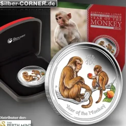 Lunar II - Affe - 1 Oz Silber Proof coloriert 2016 + Box + COA*