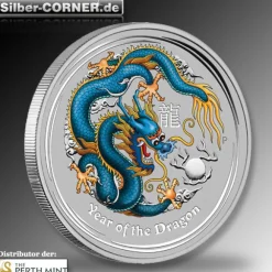 Lunar II Drache Blau 1 Oz Silber 2012*
