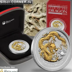 Lunar II - Drache - 1 Oz Silber gilded 2012 + Box + COA*