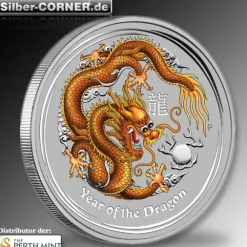Lunar II Drache 1 Oz Silber gold farbig 2012*