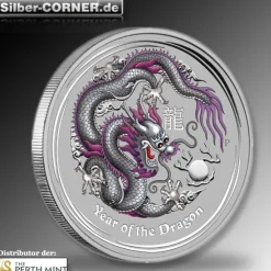 Lunar II Drache 1 Oz Silber silver farbig 2012*