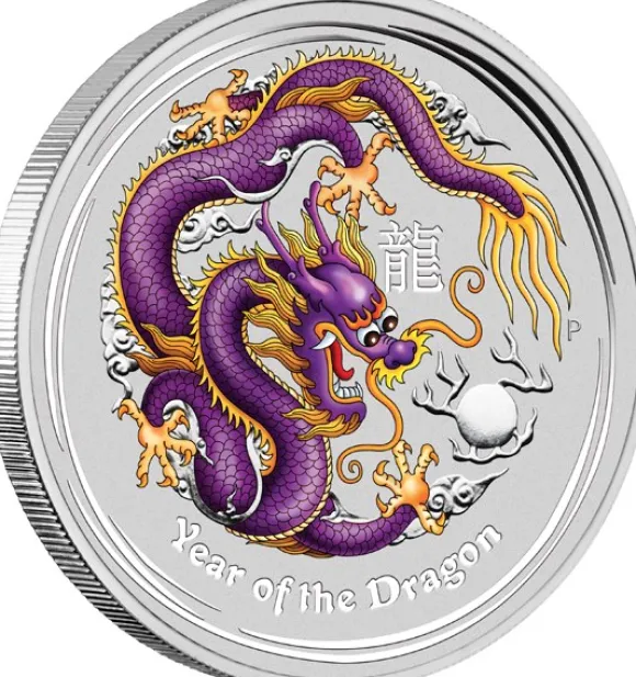 Lunar II Drache purple 1 Oz Silber 2012*